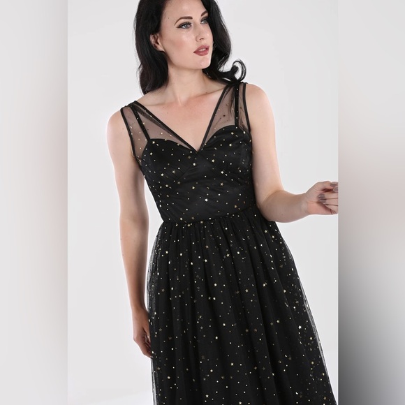 Hell Bunny Infinity 50s black gold star moon dress 2XL - Picture 2 of 7